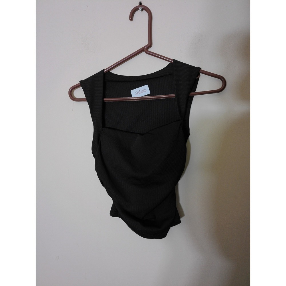 Unbranded Tank Top Women XS Black Ribbed Cowl Neck Draped Slim Fit Edgy Chic